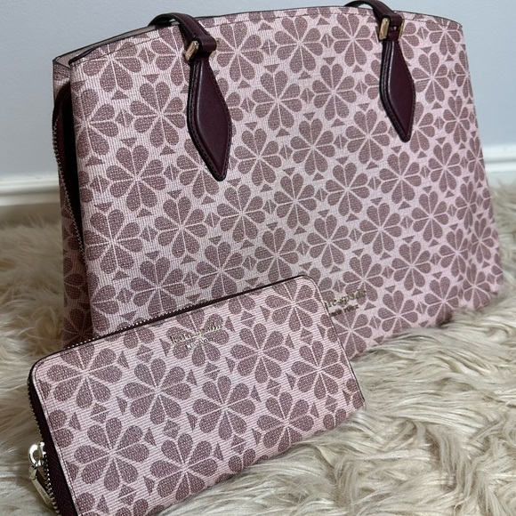 Kate Spade Flower Coated Canvas Zeezee Medium Work Tote Bag & wallet PinkMauve - Picture 1 of 9